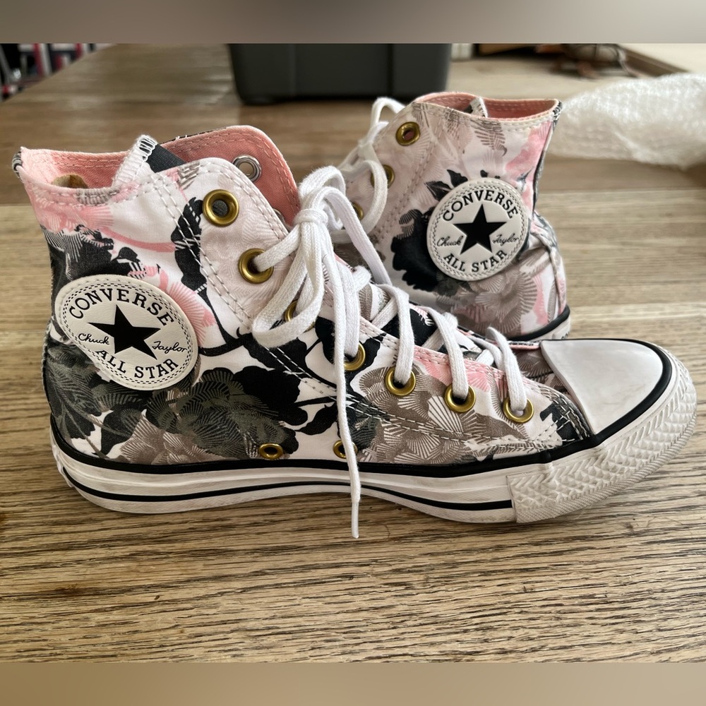 Converse Floral High-Tops in Pink, Black, and White